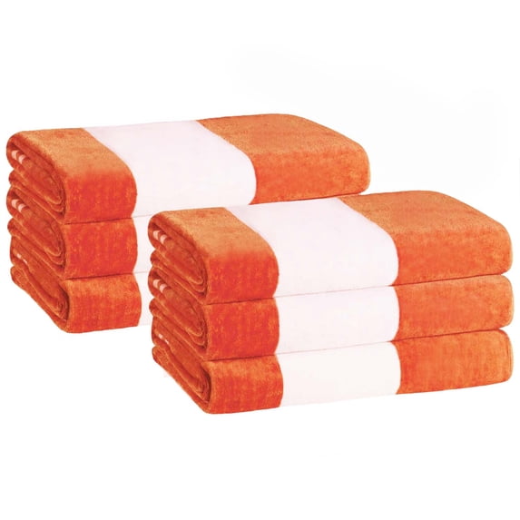 Superior Cabana Striped 6-Piece Oversized Cotton Beach Towel Set, Orange