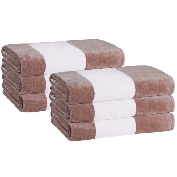 Superior Cabana Striped 6-Piece Oversized Cotton Beach Towel Set, Taupe