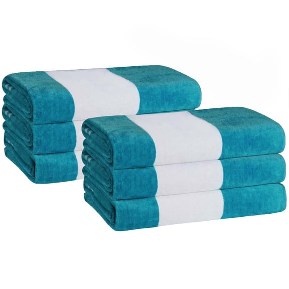 Superior Cabana Striped 6-Piece Oversized Cotton Beach Towel Set, Turquoise