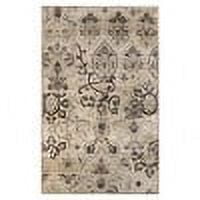 Beige Floral Damask Easy-Care Synthetic Area Rug, 4' x 6'
