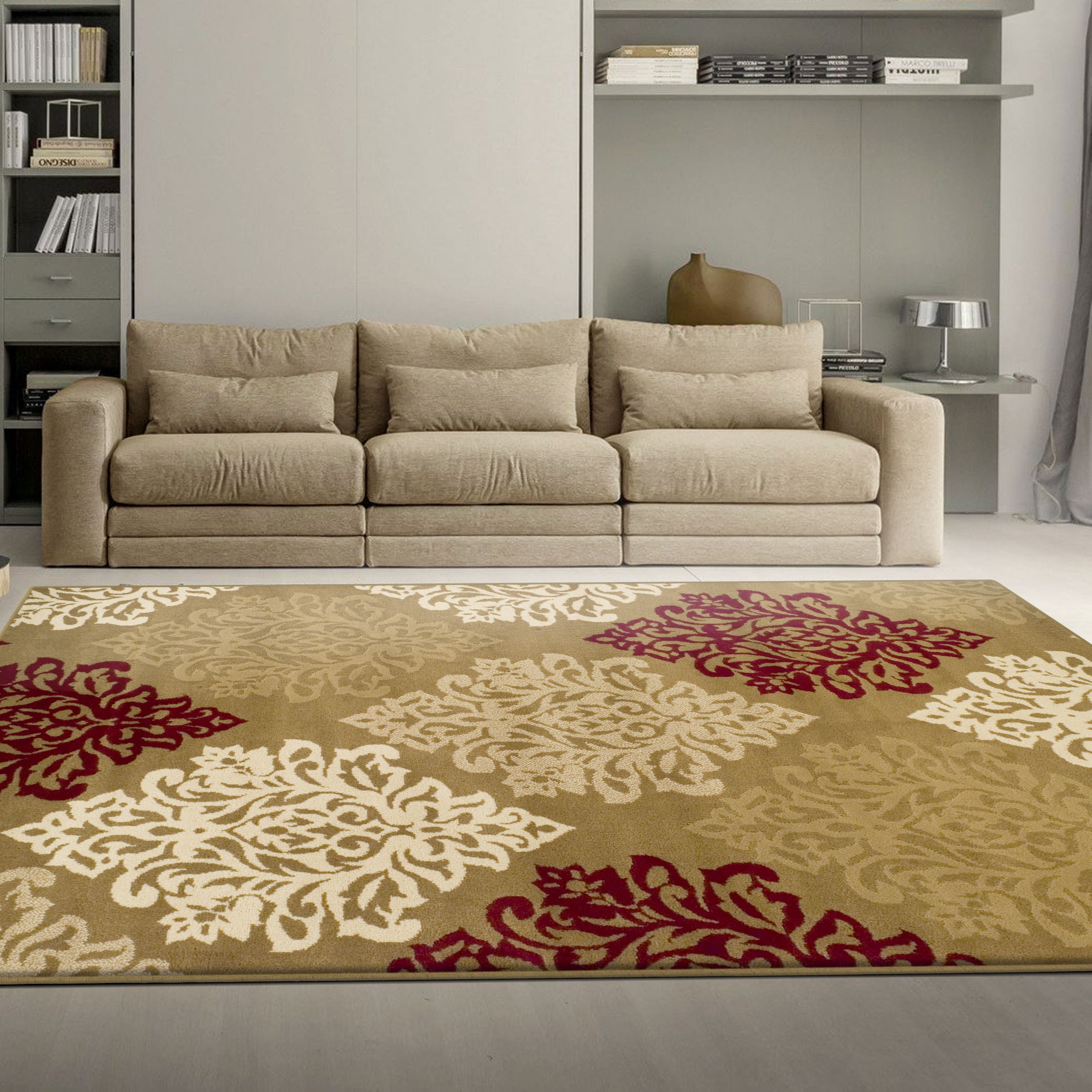Brown Floral Synthetic 4' x 6' Stain-Resistant Area Rug