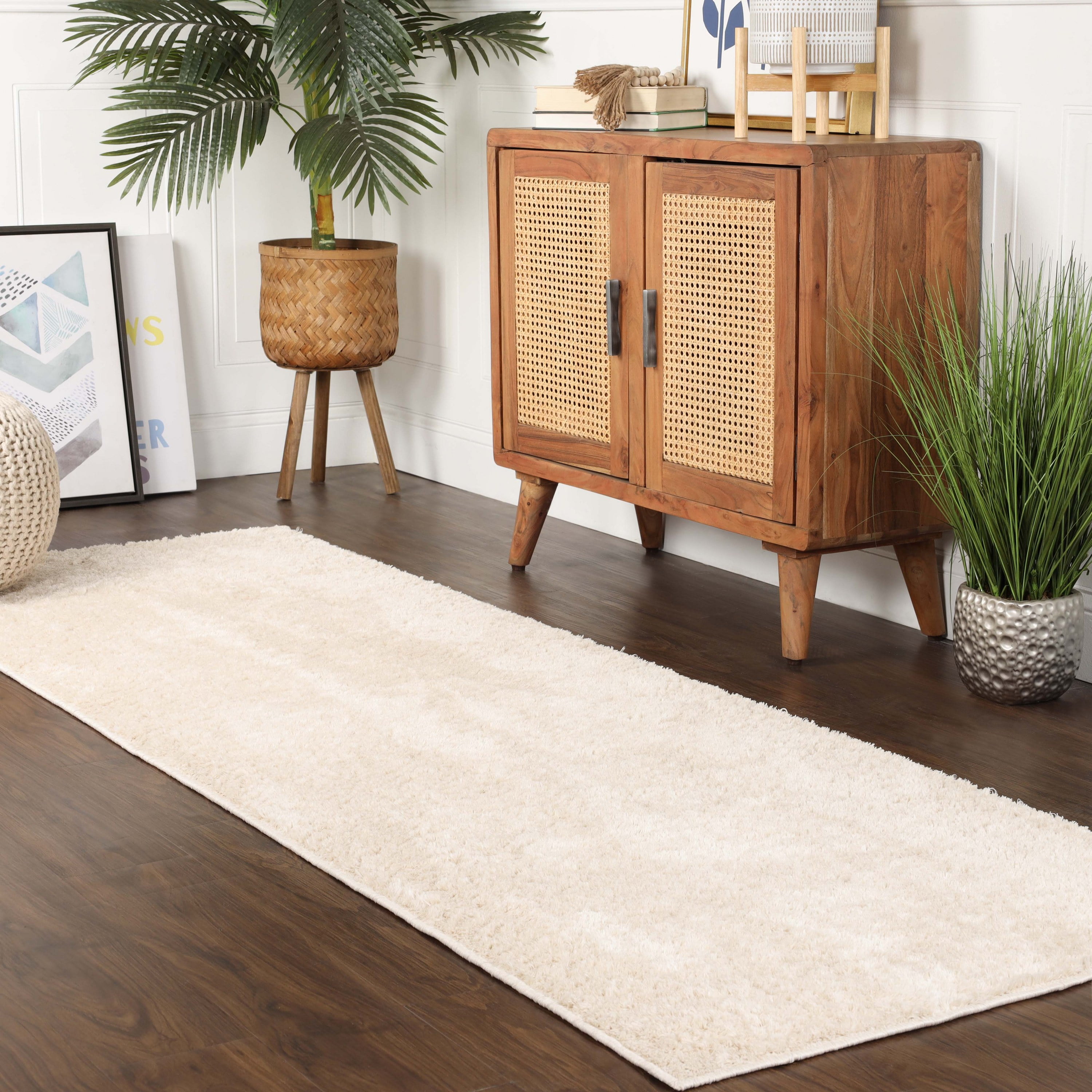Superior California Shag Non-Slip Indoor Area Rug, 2' 7" x 8', Ivory