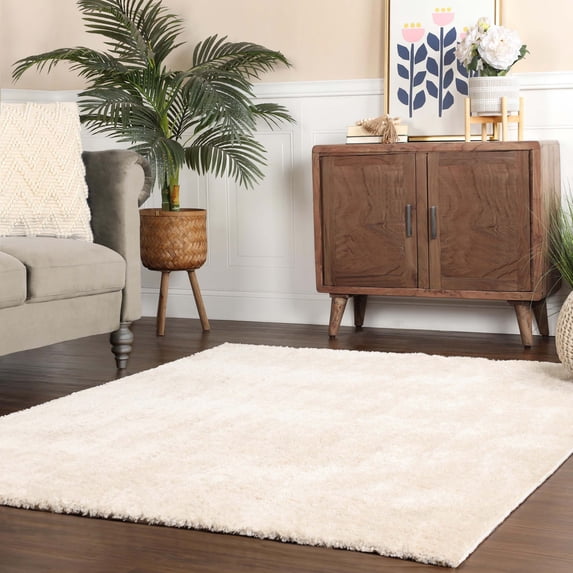 Superior California Shag Non-Slip Indoor Area Rug, 4' x 6', Ivory