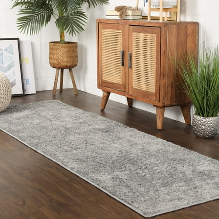 Superior California Shag Non-Slip Indoor Runner Area Rug, 2' 7" x 6', Silver