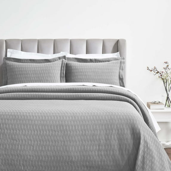 Superior Calvert Cotton Matelasse Bedspread Set, California King, Gray