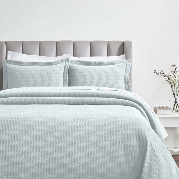Superior Calvert Cotton Matelasse Bedspread Set, California King, Sky Blue