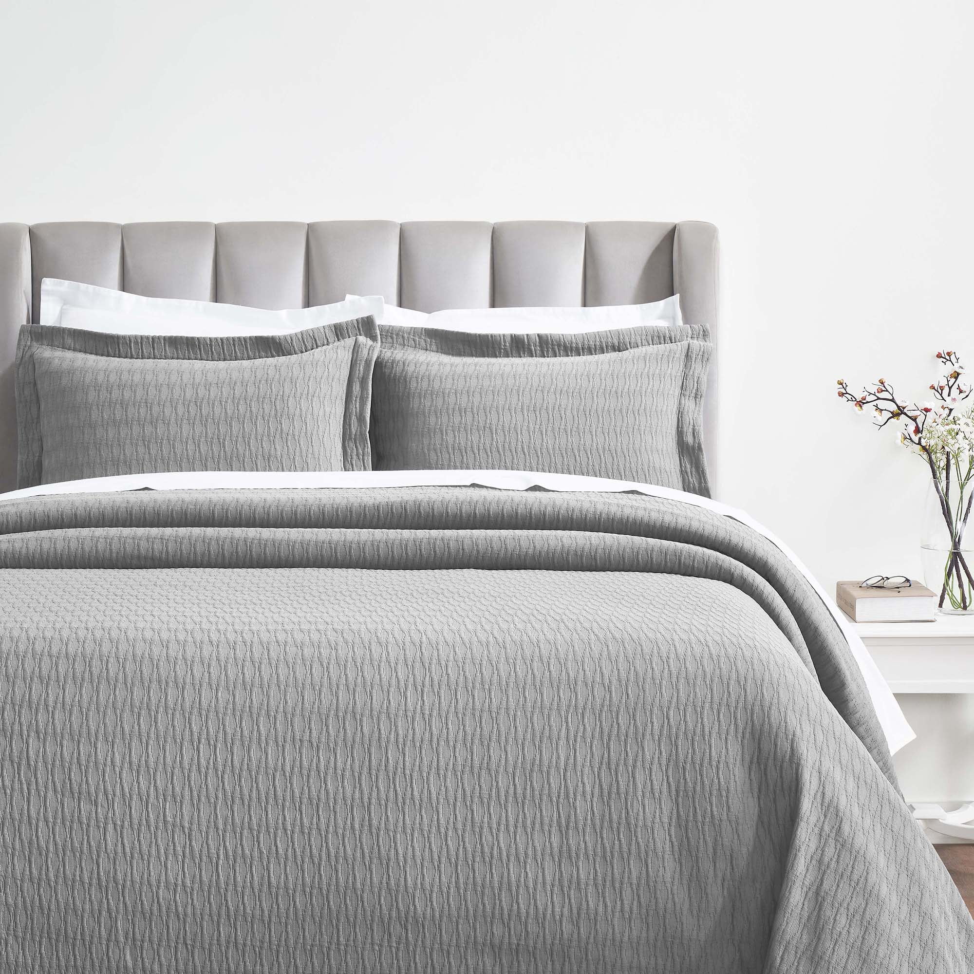 Gray Cotton Full Diamond Lattice Matelasse Bedspread Set