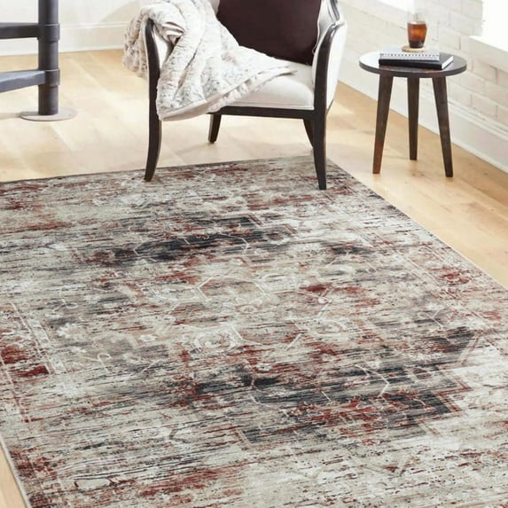 Superior Canary Medallion Washable Indoor Area Rug, 6' x 9', Cream