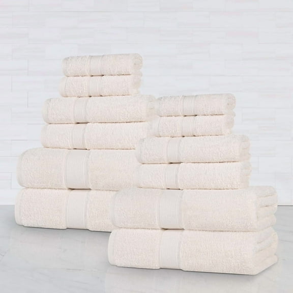 Superior Oregon Organic Cotton Solid 12-Piece Towel Set, Ivory