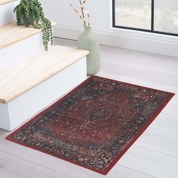 Superior Cardinal Vintage Washable Indoor Area Rug, 3' x 5', Red