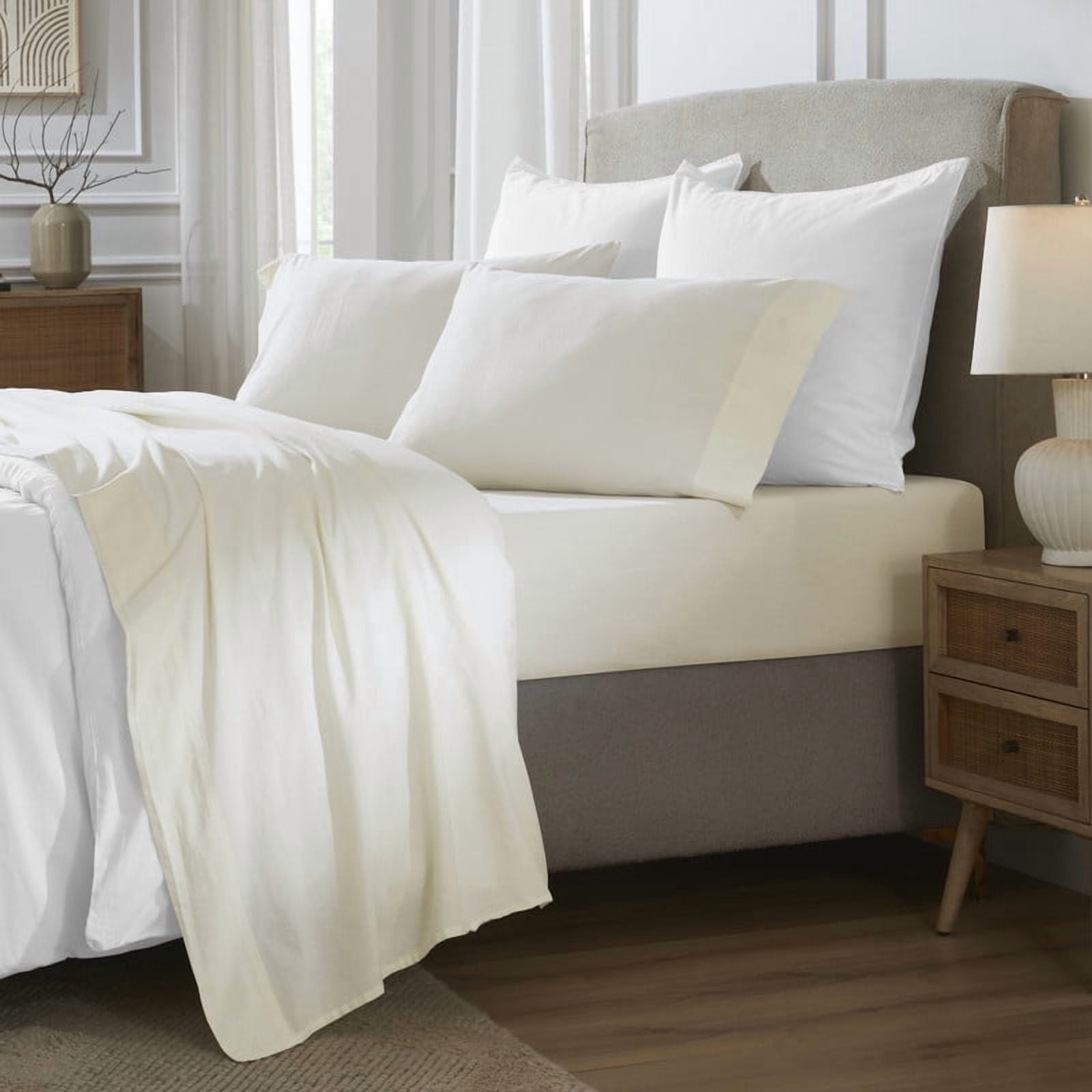 Superior Carmen 100% Cotton Relaxed Wash Bed Sheet Set, Queen, Ivory