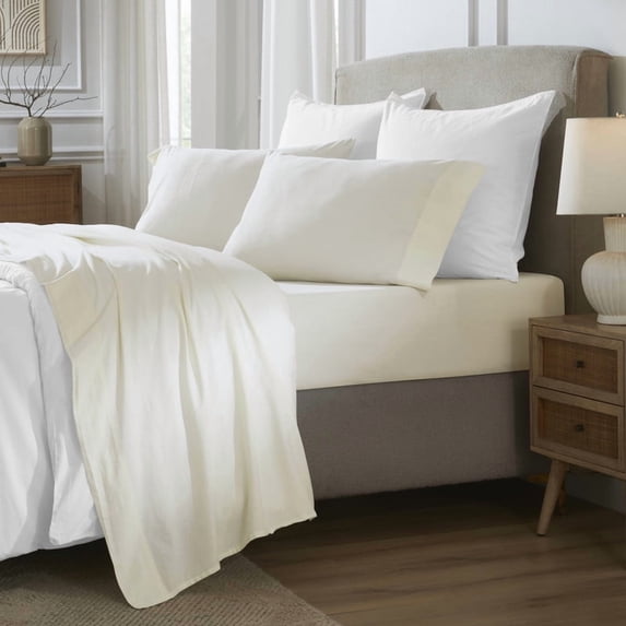 Superior Carmen 100% Cotton Relaxed Wash Bed Sheet Set, Queen, Ivory