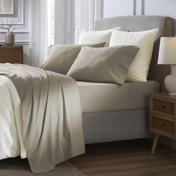 Superior Carmen 100% Cotton Relaxed Wash Bed Sheet Set, Queen, Taupe