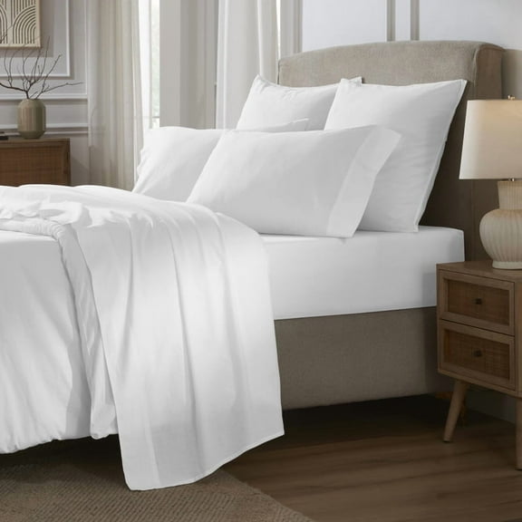 Superior Carmen 100% Cotton Relaxed Wash Bed Sheet Set, Queen, White