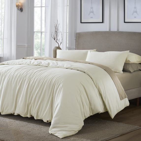 Superior Carmen 100% Cotton Relaxed Wash Duvet Cover Set, Full/ Queen, Ivory