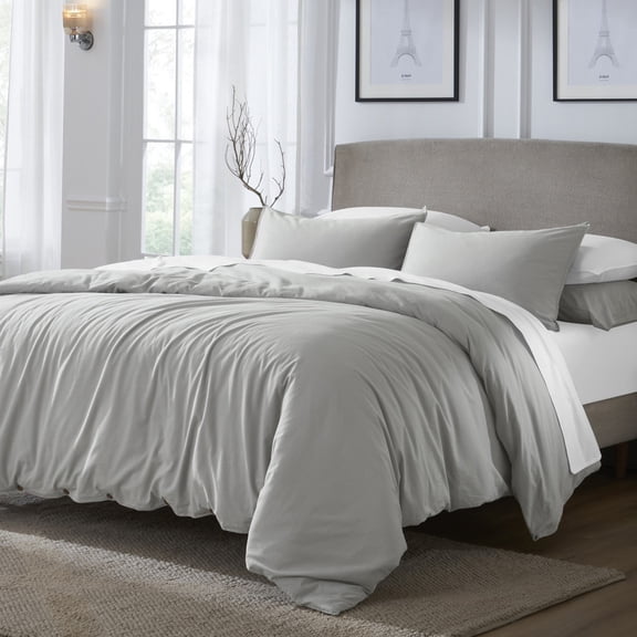 Superior Carmen 100% Cotton Relaxed Wash Duvet Cover Set, Full/ Queen, Silver