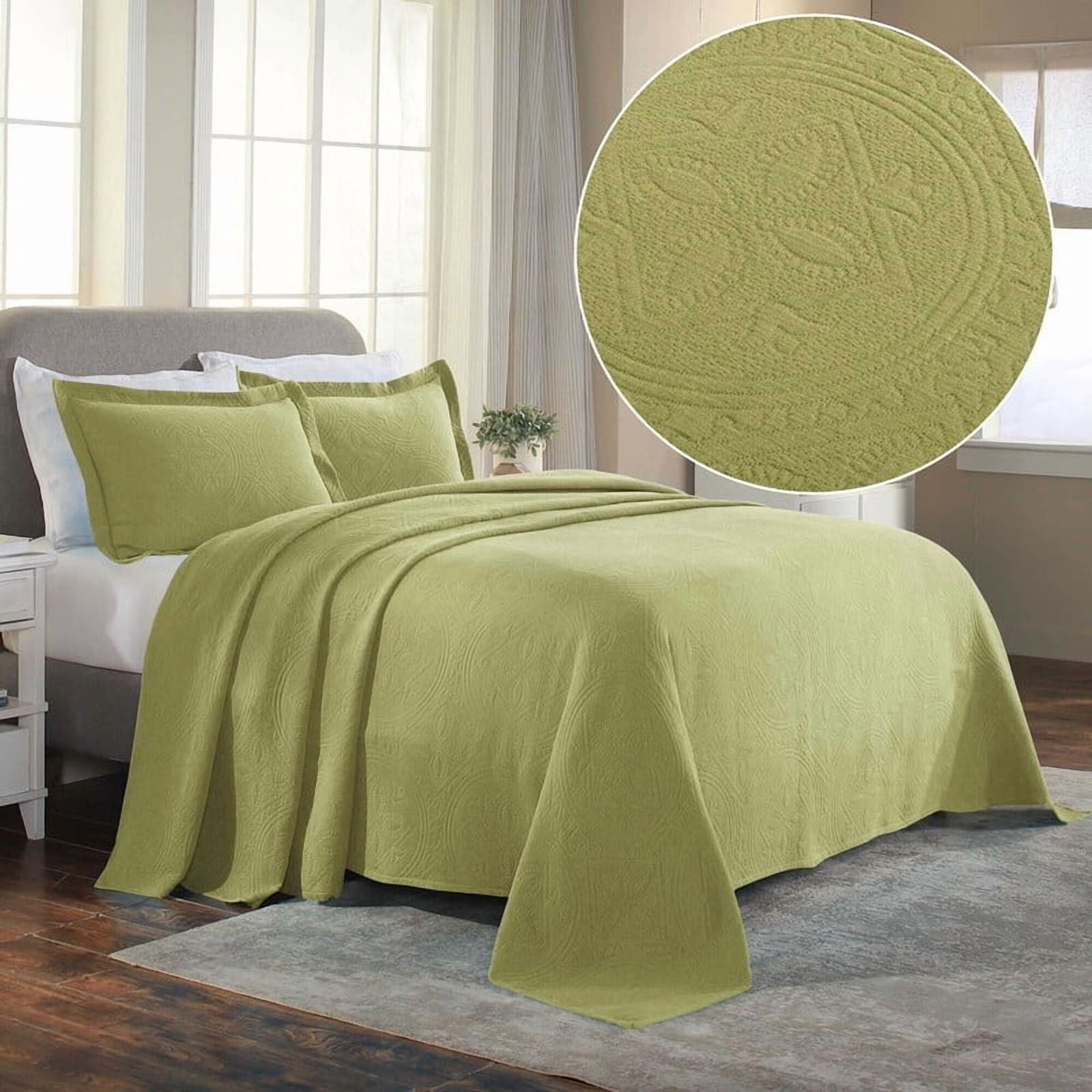 Superior Celtic Circle Cotton Bedspread and Sham Set, 3-Piece Decorative Breathable Bedspreads, Full, Sweet Pea