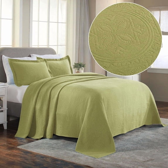 Superior Celtic Circle Cotton Bedspread and Sham Set, 3-Piece Decorative Breathable Bedspreads, Full, Sweet Pea