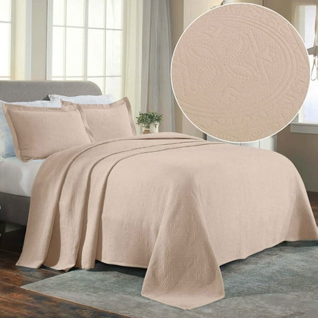 Superior Celtic Circle Cotton Bedspread and Sham Set, 3-Piece Decorative Breathable Bedspreads, King, Bisque