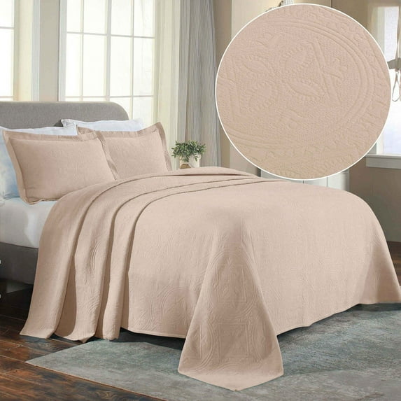 Superior Celtic Circle Cotton Decorative Bedspread and Sham Set, King, Bisque