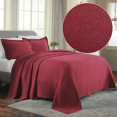 Superior Celtic Circle Cotton Decorative Bedspread and Sham Set, Twin, Burgundy