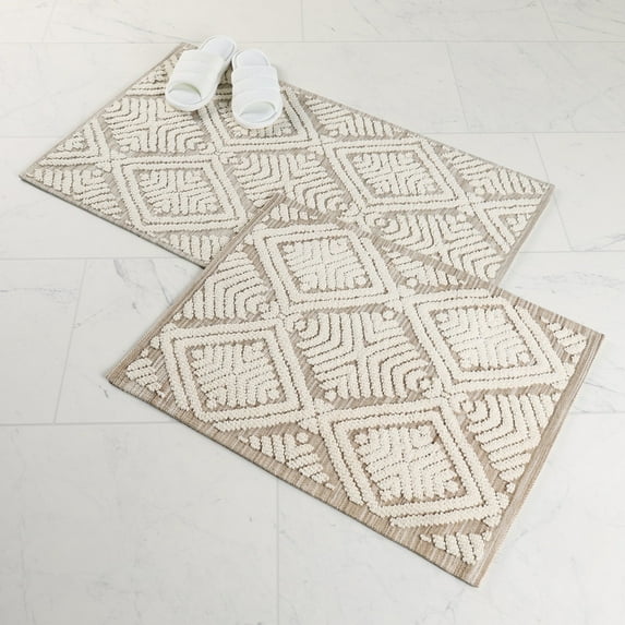 Superior Ceton Geometric Washable Bath Rug, Set of 2, Large, Beige