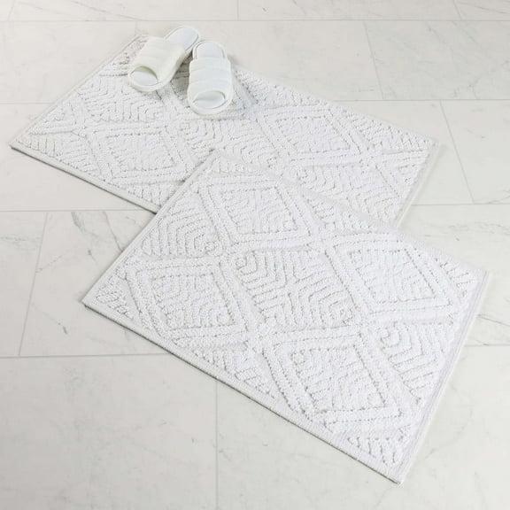 Superior Ceton Geometric Washable Bath Rug, Set of 2, Large, White