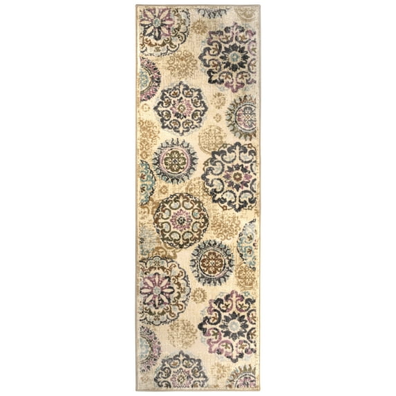 Superior Ceyone Floral Medium-Pile Indoor Runner Rug, Ivory, 2'7" x 8'