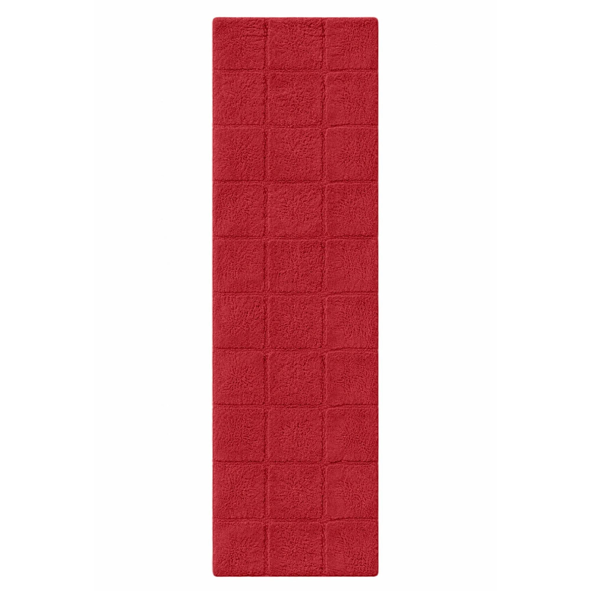 Superior Checkered Cotton Washable Non-Slip Bath Rug, Runner Size, Burgundy
