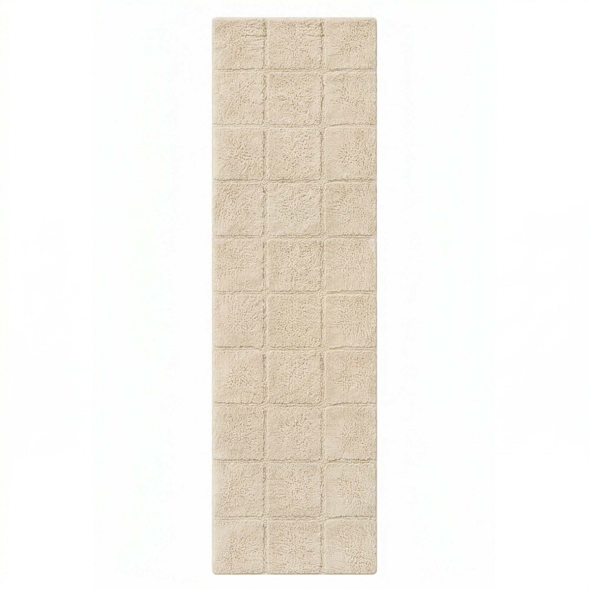 Superior Checkered Cotton Washable Non-Slip Bath Rug, Runner Size, Ivory