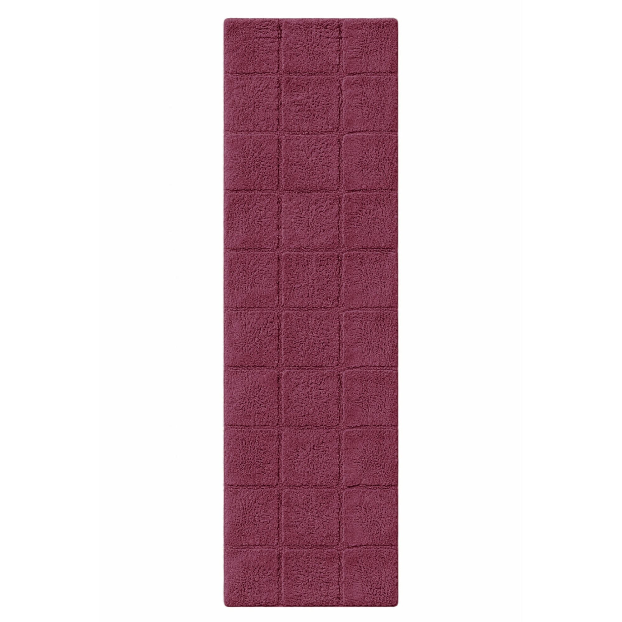 Superior Checkered Cotton Washable Non-Slip Bath Rug, Runner Size, Plum