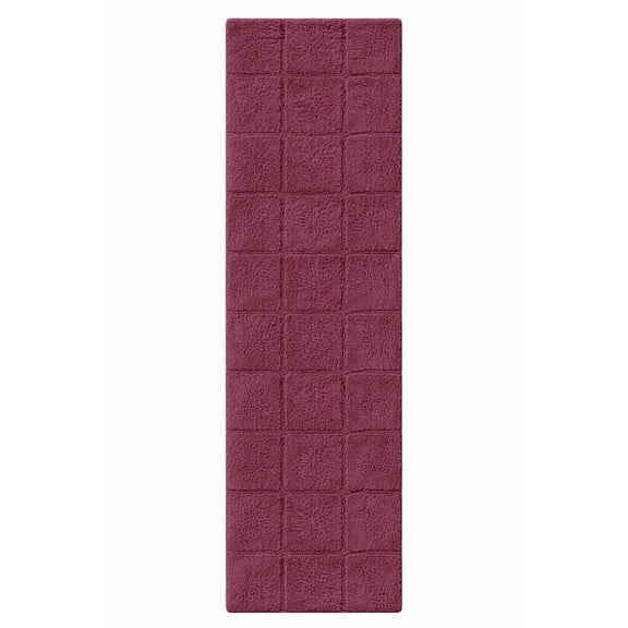 Superior Checkered Cotton Washable Non-Slip Bath Rug, Runner Size, Plum