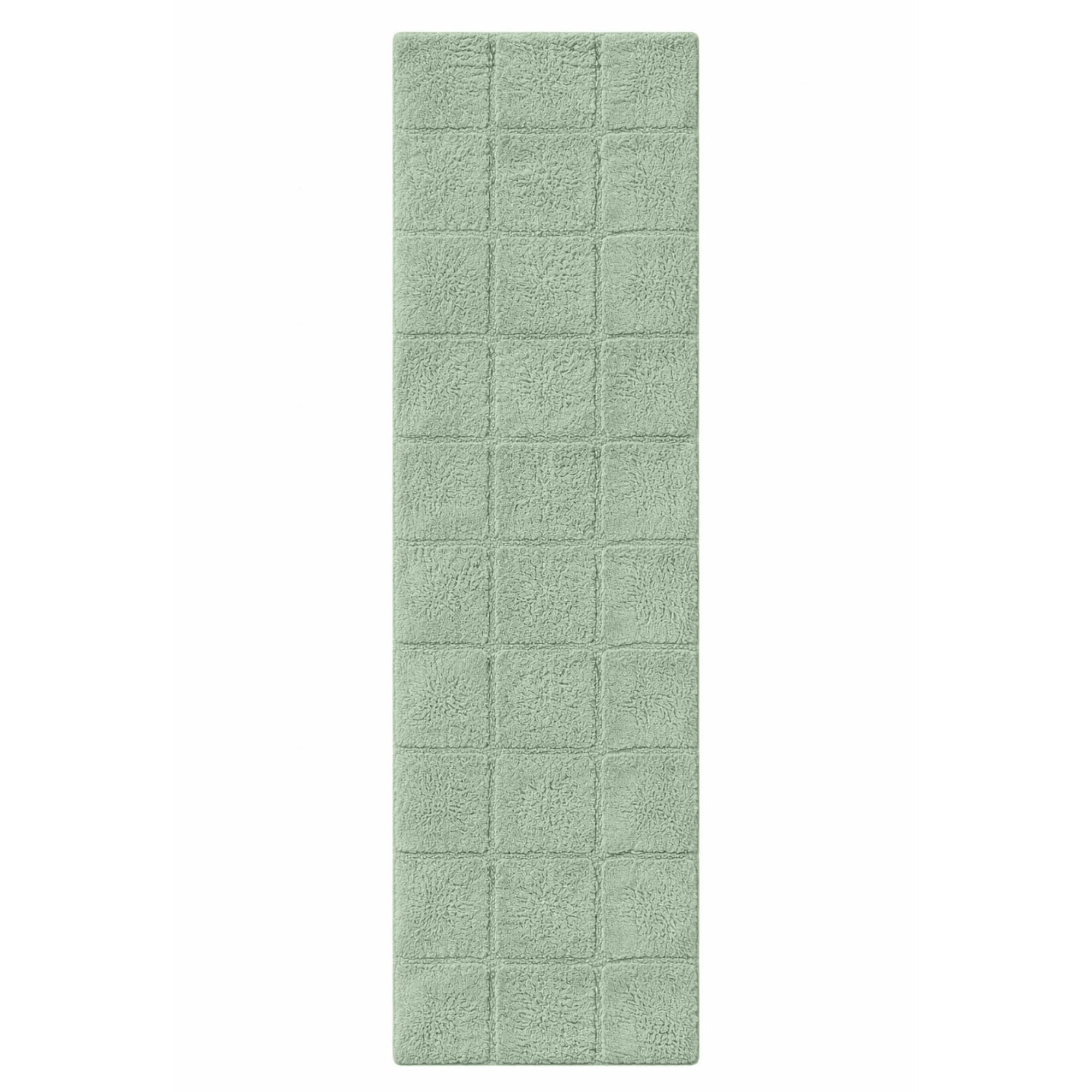 Superior Checkered Cotton Washable Non-Slip Bath Rug, Runner Size, Sage