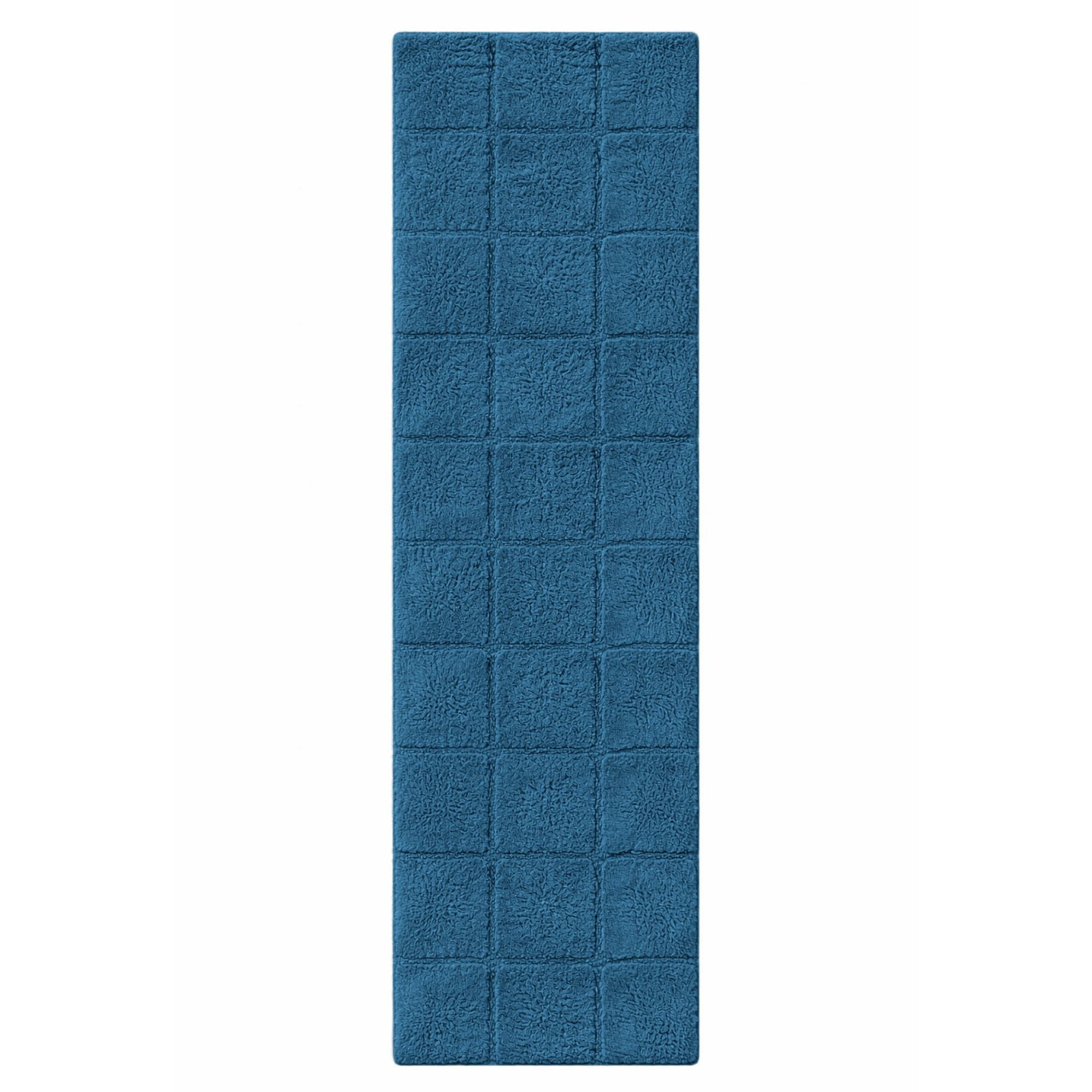 Superior Checkered Cotton Washable Non-Slip Bath Rug, Runner Size, Sapphire
