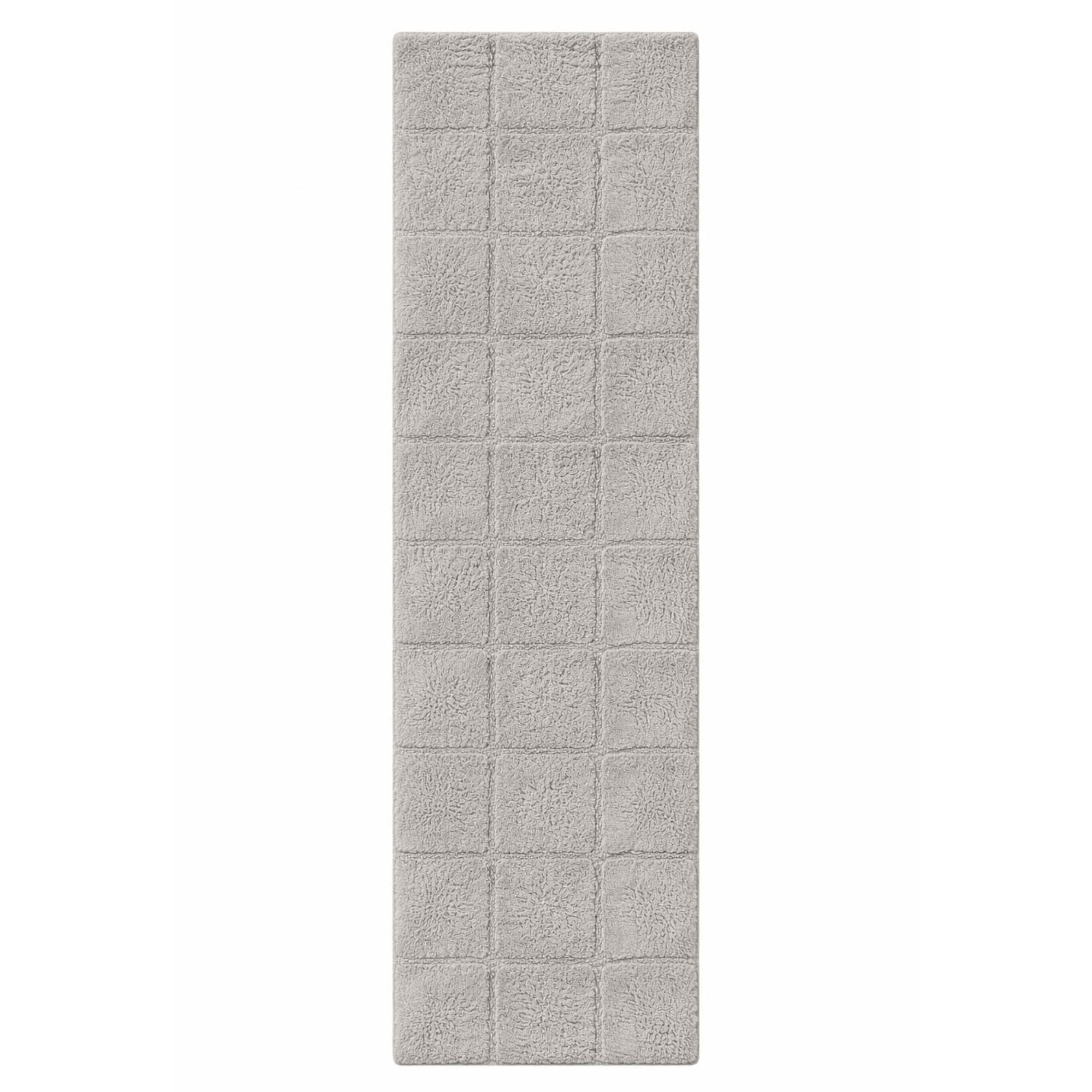 Superior Checkered Cotton Washable Non-Slip Bath Rug, Runner Size, Silver