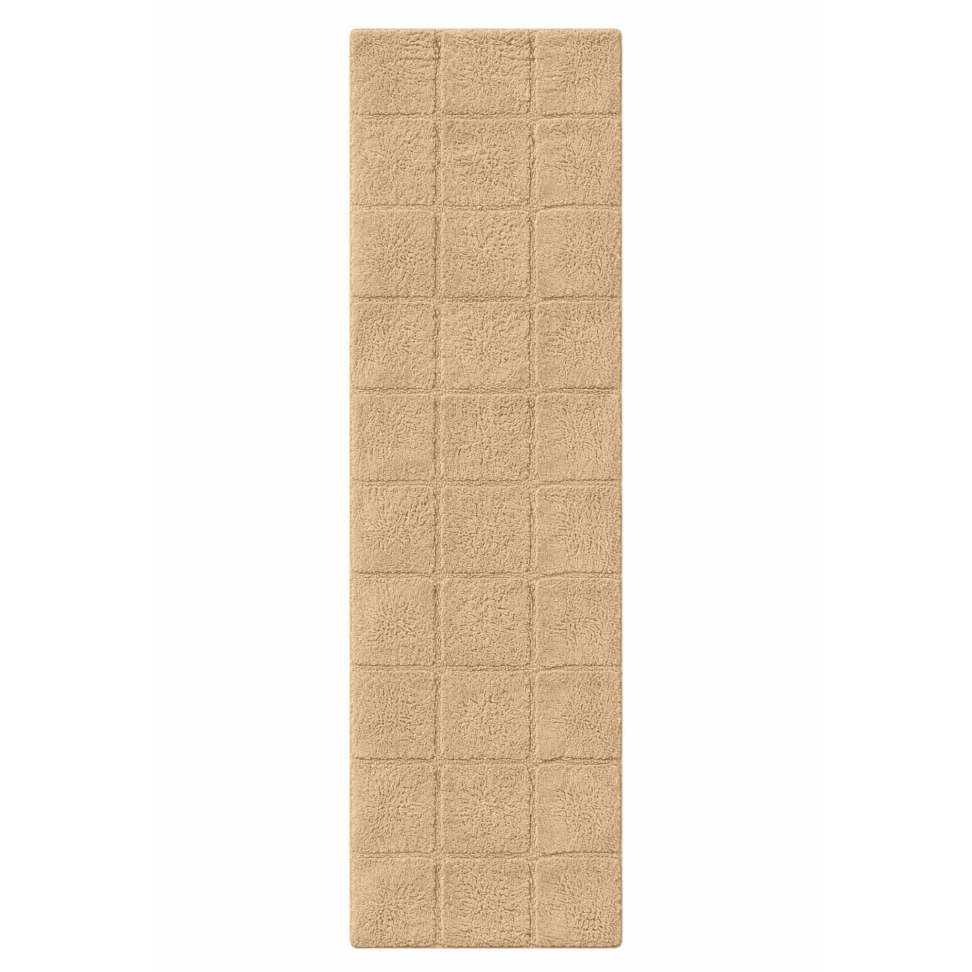 Superior Checkered Cotton Washable Non-Slip Bath Rug, Runner Size, Taupe
