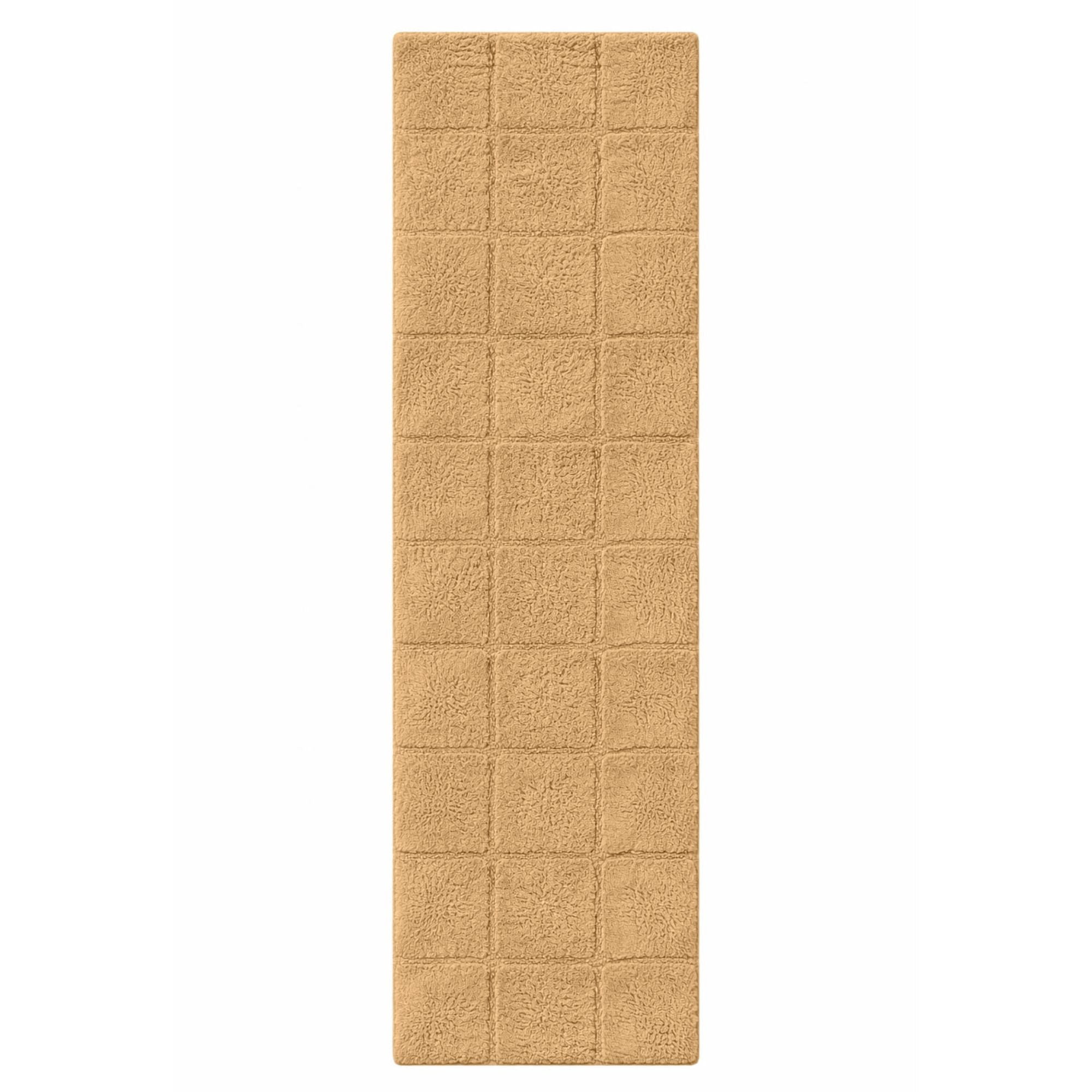 Superior Checkered Cotton Washable Non-Slip Bath Rug, Runner Size, Toast