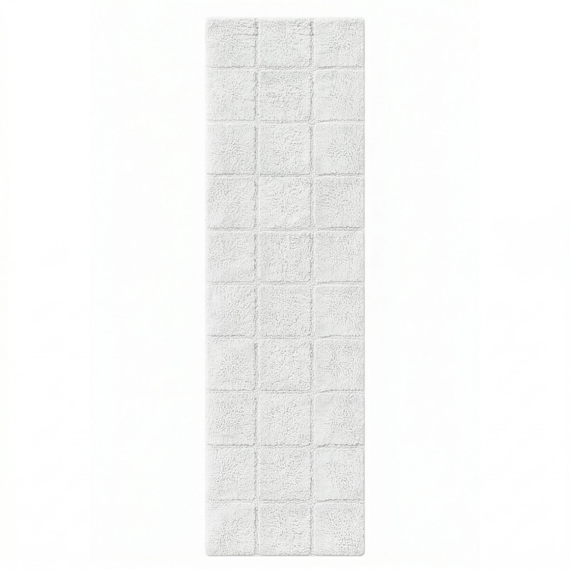Superior Checkered Cotton Washable Non-Slip Bath Rug, Runner Size, White