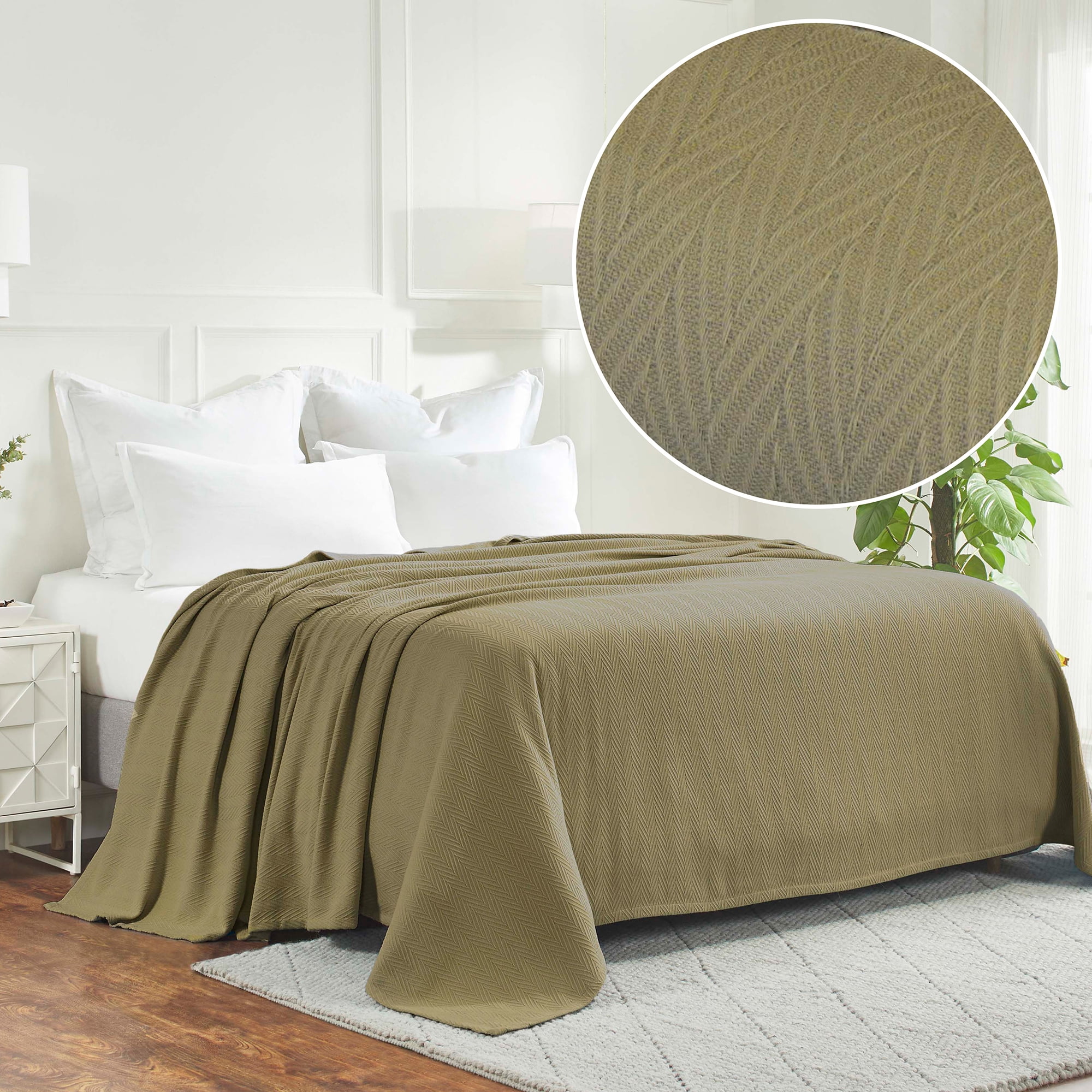 Sage Twin Cotton Chevron Knit Blanket, Machine Washable