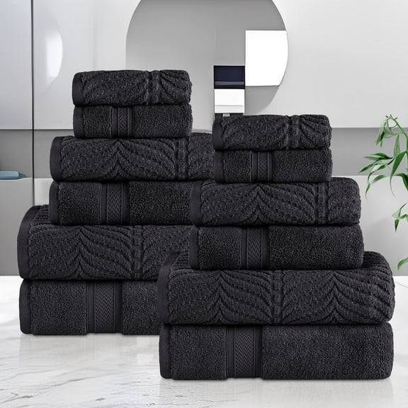 Superior Chevron Zero Twist Cotton 12-Piece Towel Set, Black