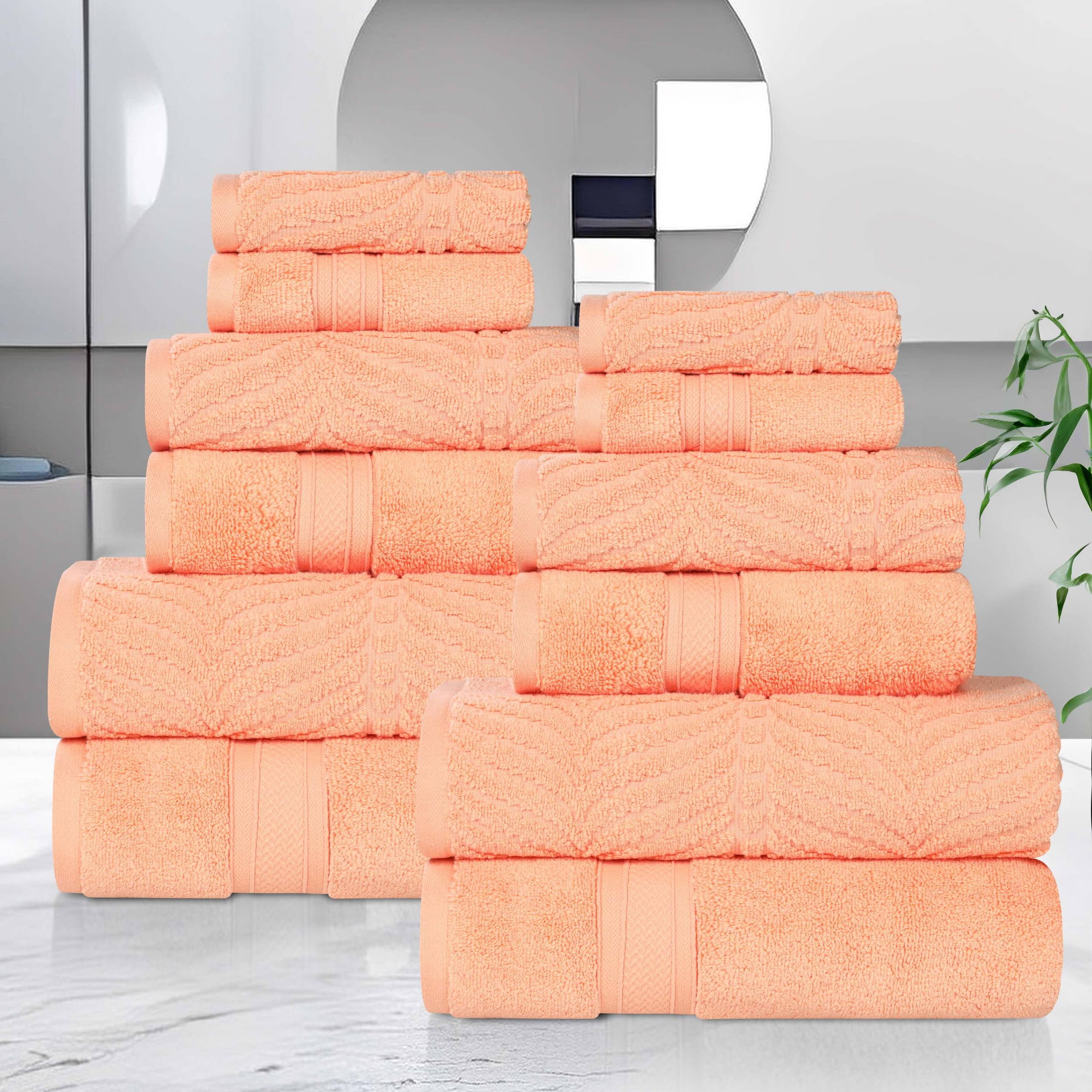 Superior Chevron 12-Piece Zero Twist Cotton Towel Set, Plush and Ulta Soft Towels, Peach