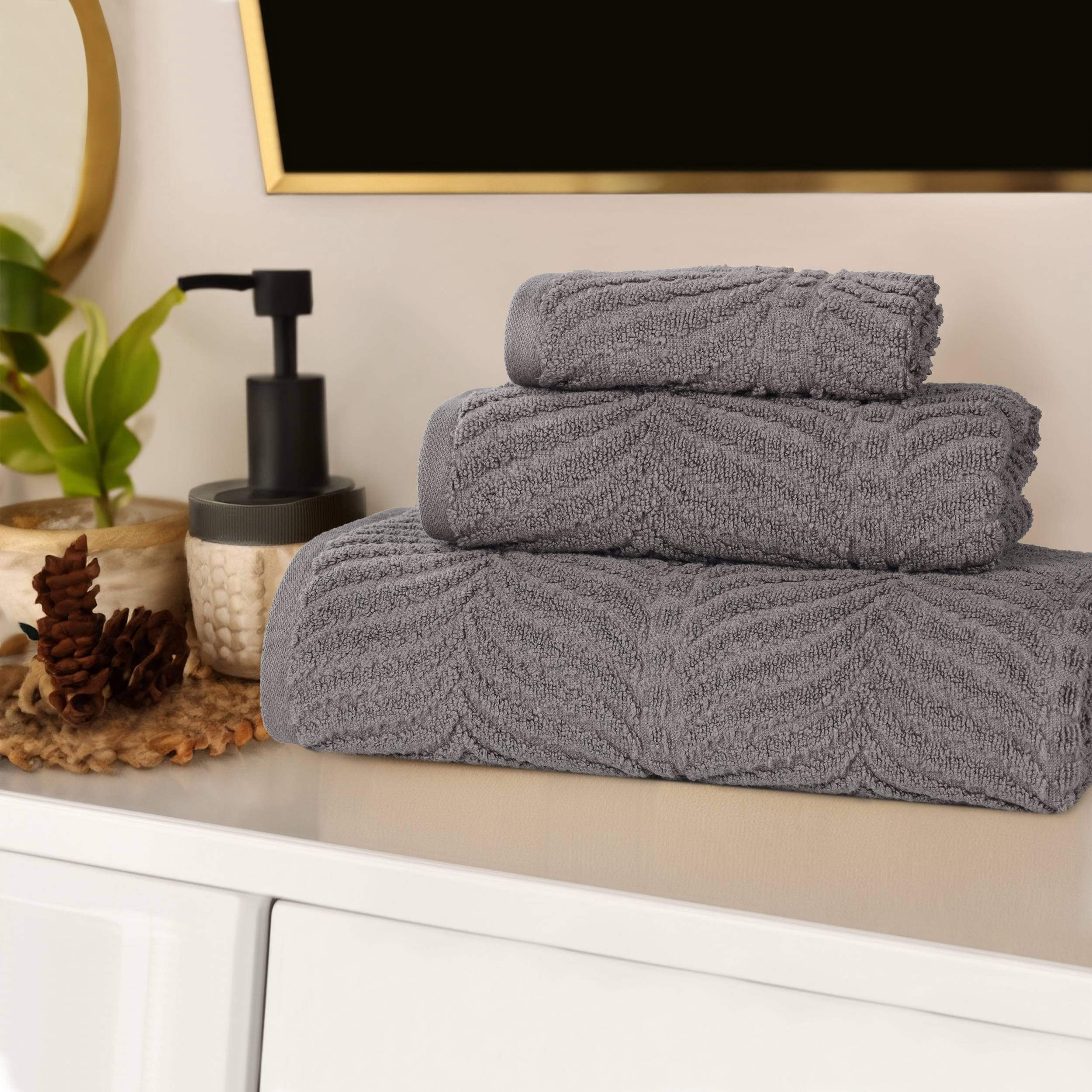 Superior Chevron 3-Piece Zero Twist Cotton Towel Set, Plush and Ulta Soft Towels, Charcoal