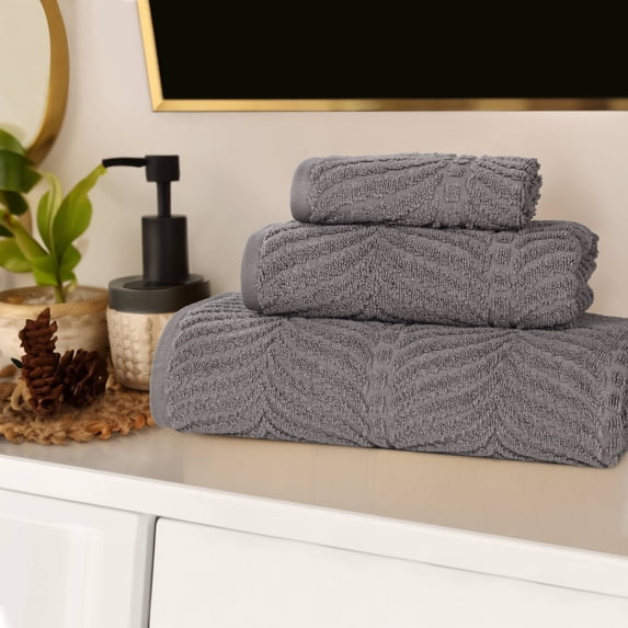 Superior Chevron 3-Piece Zero Twist Cotton Towel Set, Plush and Ulta Soft Towels, Charcoal