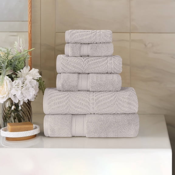 Superior Chevron 6-Piece Zero Twist Cotton Towel Set, Plush and Ulta Soft Towels, Platinum
