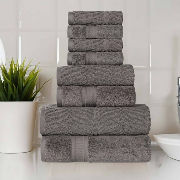 Superior Chevron Zero Twist Cotton 8-Piece Towel Set, Charcoal