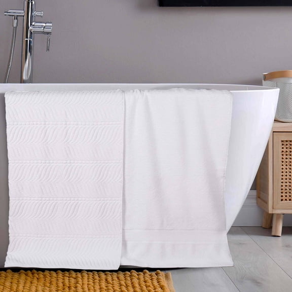 Superior Chevron 2-Piece Zero Twist Cotton Bath Sheet Set, Plush and Ulta Soft Towels, White