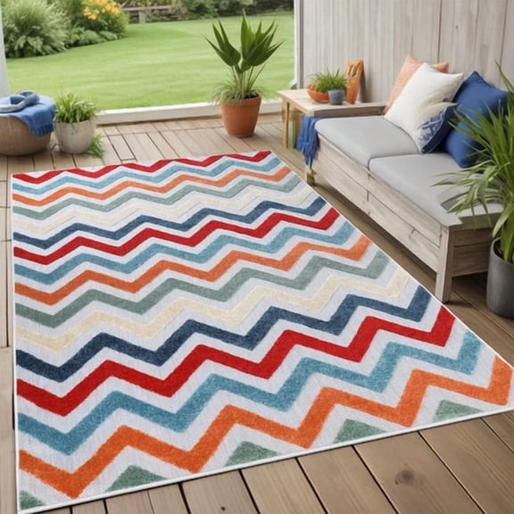 Superior Chevron Zig-Zag Geometric Modern Indoor Outdoor Multicolor 4' x 6'