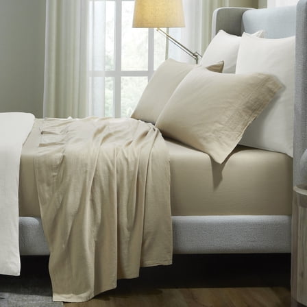 Superior Chloe 100% Cotton Percale Linen Texture Bed Sheet Set, King, Beige