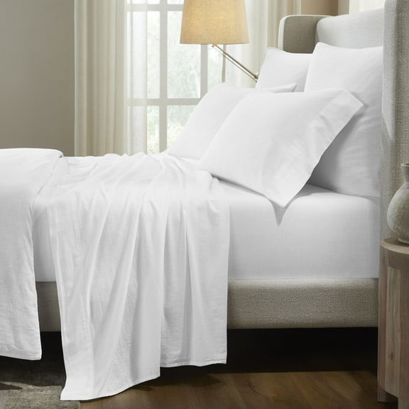 Superior Chloe 100% Cotton Percale Linen Texture Bed Sheet Set, King, White