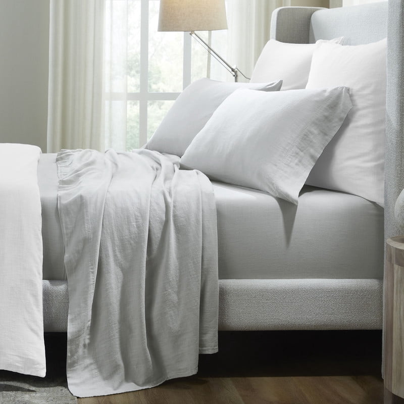 Superior Chloe 100% Cotton Percale Linen Texture Bed Sheet Set, Twin XL, Silver